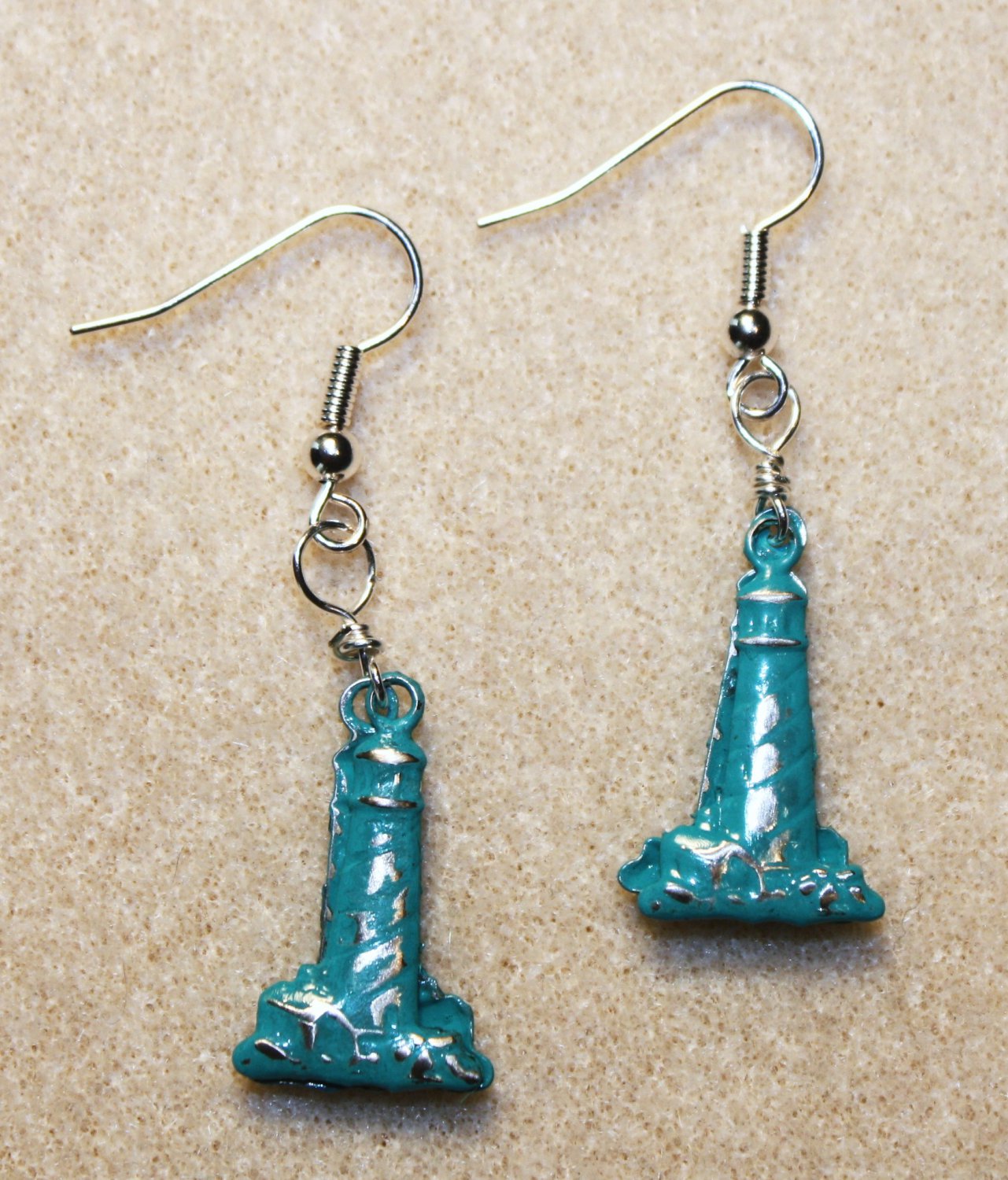 Verdigris Patina Lighthouse Earrings - Item #E342
