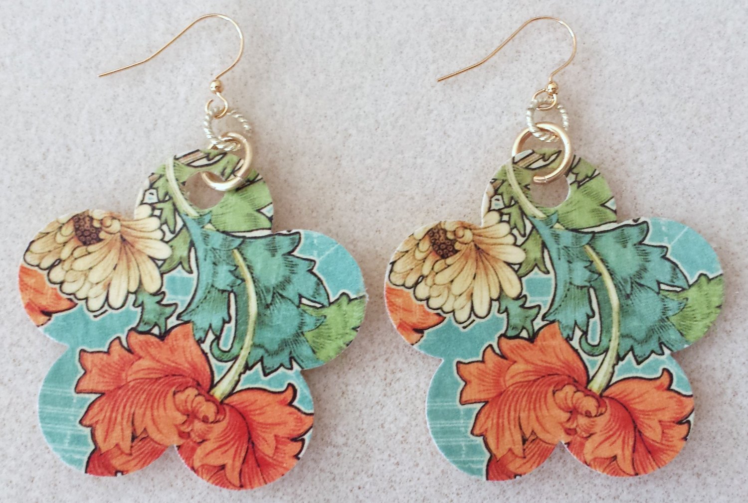 60's-Style Paper Decoupage Earrings - Item #E13
