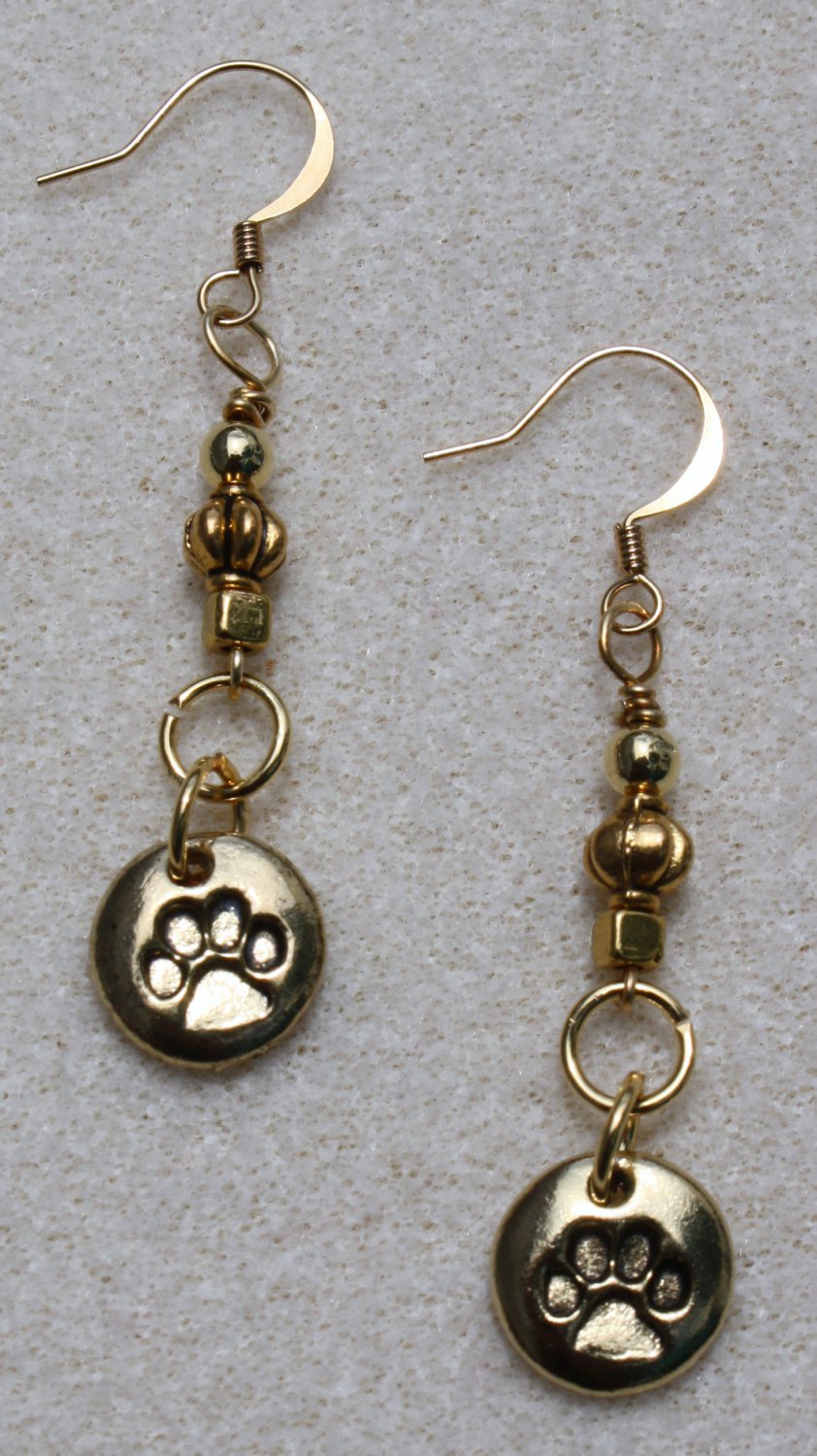 Golden Pawprint Earrings - Item #E416