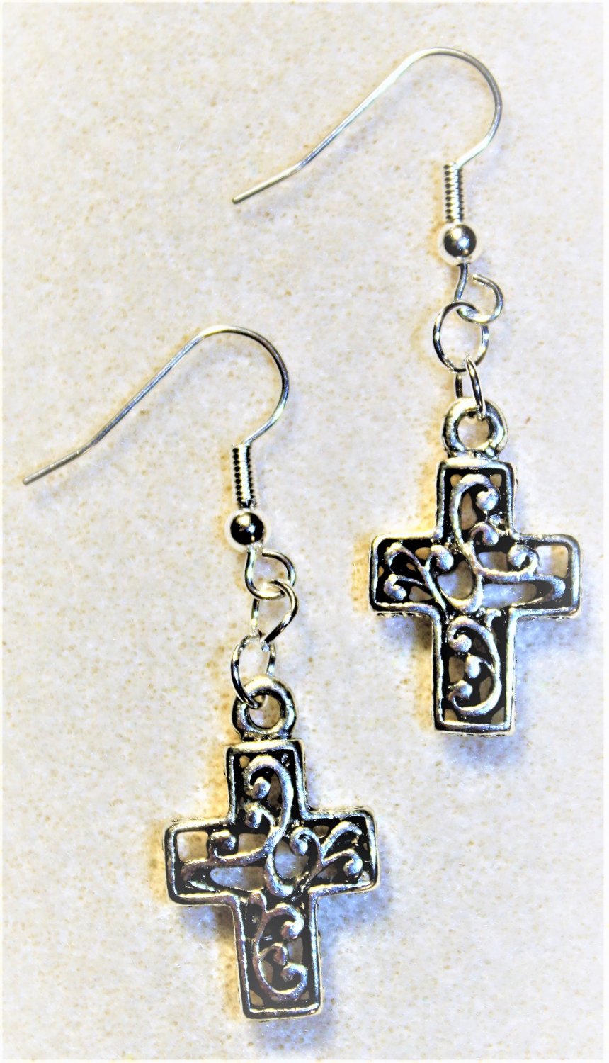 Silvertone Cross Earrings - Item #E497
