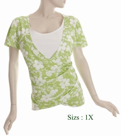 Size 1X V-neck surplice Top, short sleeve, Green (71-00216/1X)