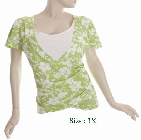Size 3X V-neck surplice Top, short sleeve, Green (71-00256/3X)