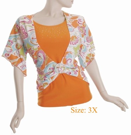 Size 3X V-neck Top, short sleeve, Orange (71-00656/3X)