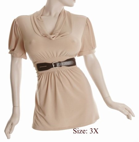 Size 3X Sq-neck Top, short sleeve, Tan (71-00756/3X)