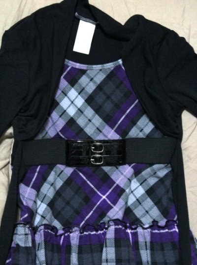 Disorderly Kids Plaid Purple Black Short Belt Jacket Dress Girl's Size 7
