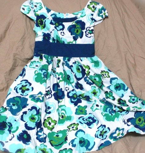 Jillian Jones Sun Dress Blue Green White Floral Mini Sleeveless Size 4