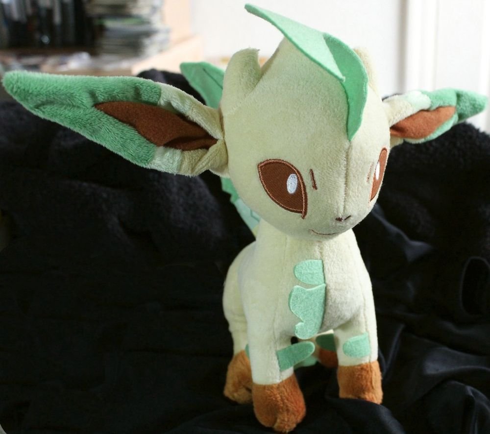 Original Takara Tomy Standing Leafeon Pokemon Plush Toy Doll + Free Cards!