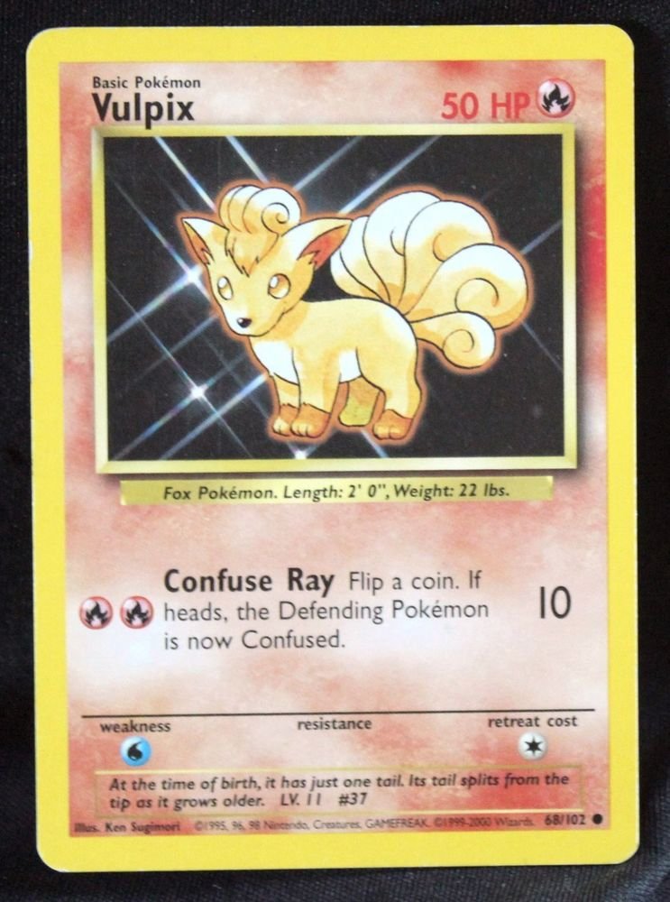 1999-2000 Issue Corrected Vulpix 68/102 NM/EX TCG Base Set Pokemon Card +BONUS!