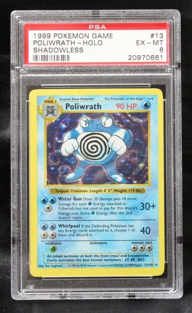 Pokemon Card Shadowless Poliwrath 13/102 Base Set PSA Graded 6 Excellent/Mint!
