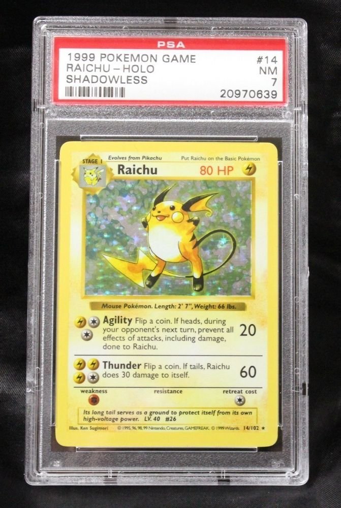 Pokemon Card Shadowless Raichu 14/102 Base Set PSA Graded 7 Near Mint!