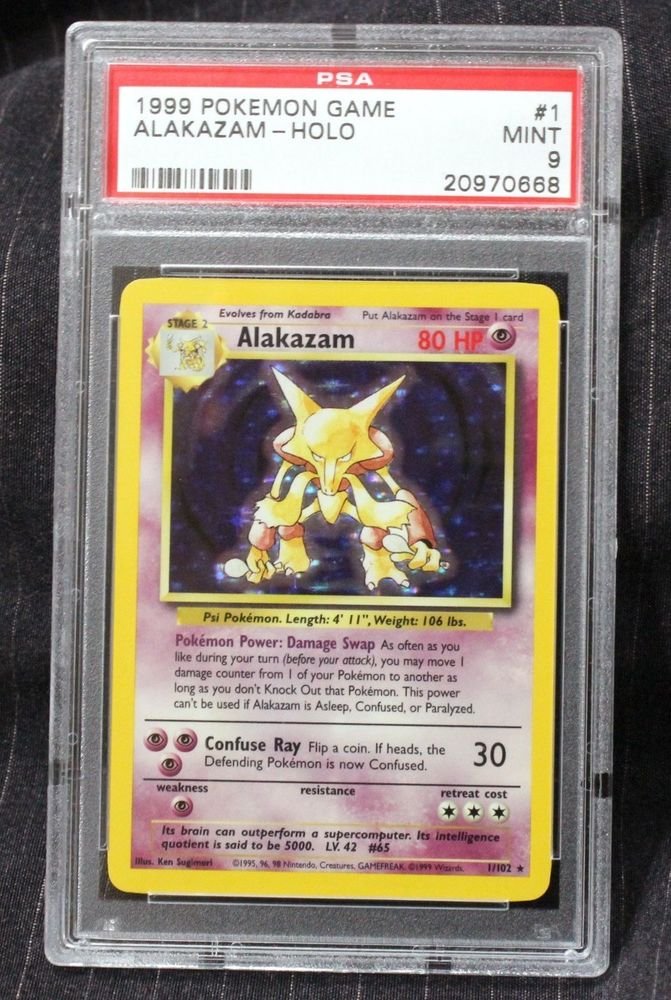 Pokemon Card Alakazam 1/102 Base Set Holofoil PSA Graded 9 Mint!