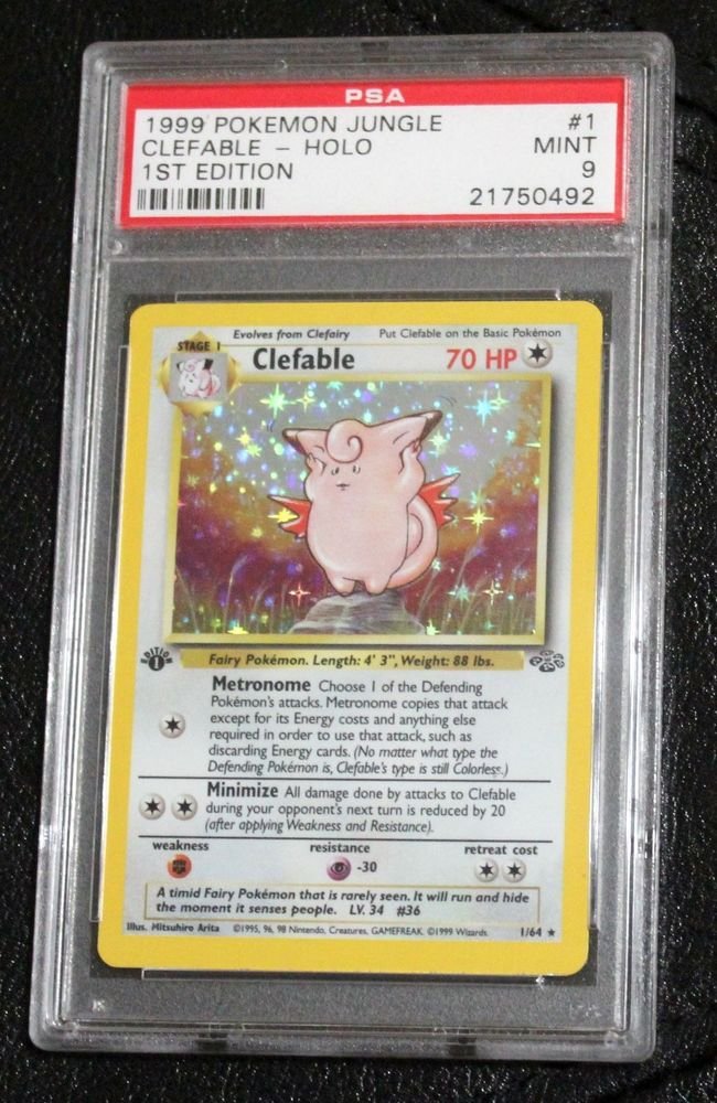 Pokemon Card First Edition Clefable 1/64 Jungle Set Holofoil PSA Graded 9 Mint!