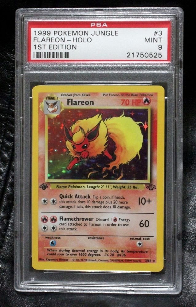 Pokemon Card First Edition Flareon 3/64 Jungle Set Holofoil PSA Graded 9 Mint!
