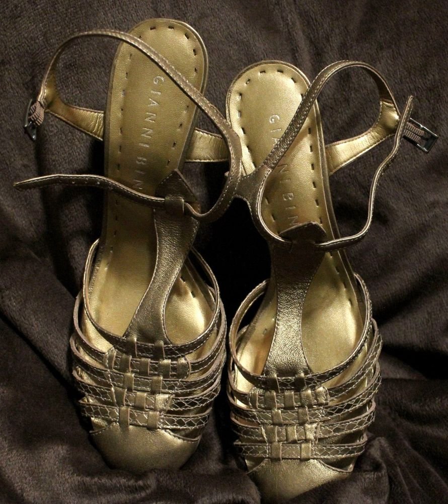 Gianni Bini Gold Strappy Leather Sandals Heels Dress Shoes Size 8, Barely Worn!