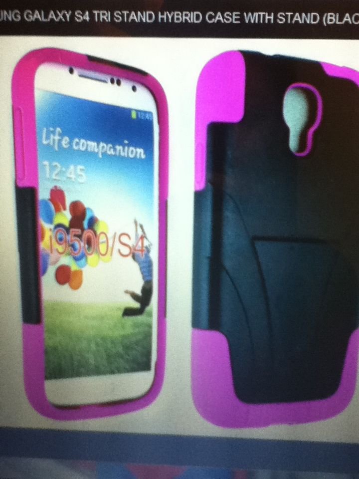 Samsung Galaxy S4 Tri Stand Hybrid Case with Stand (Black Pink) Double LayerSlim