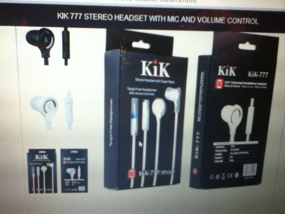 KIK 777 Stereo Headset with Mic and volume control Ear phones Universal WHITE