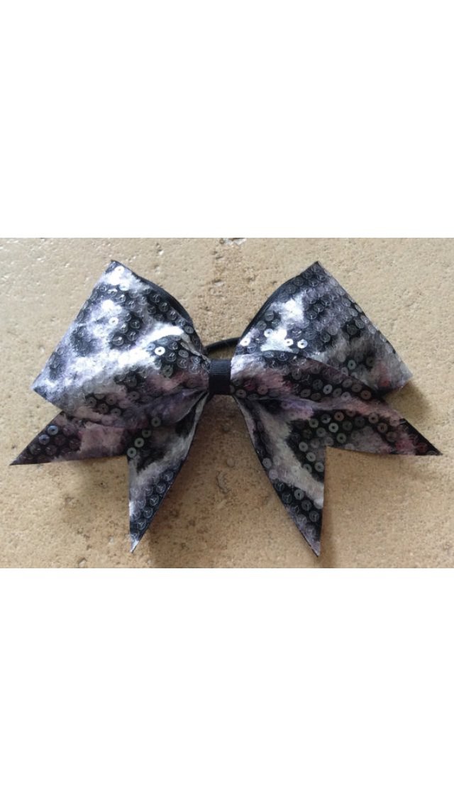 THE WILD - Sequined Black White Gray Cheetah Print Cheer Hair Bow 3-Inch Grosgrain Ribbon