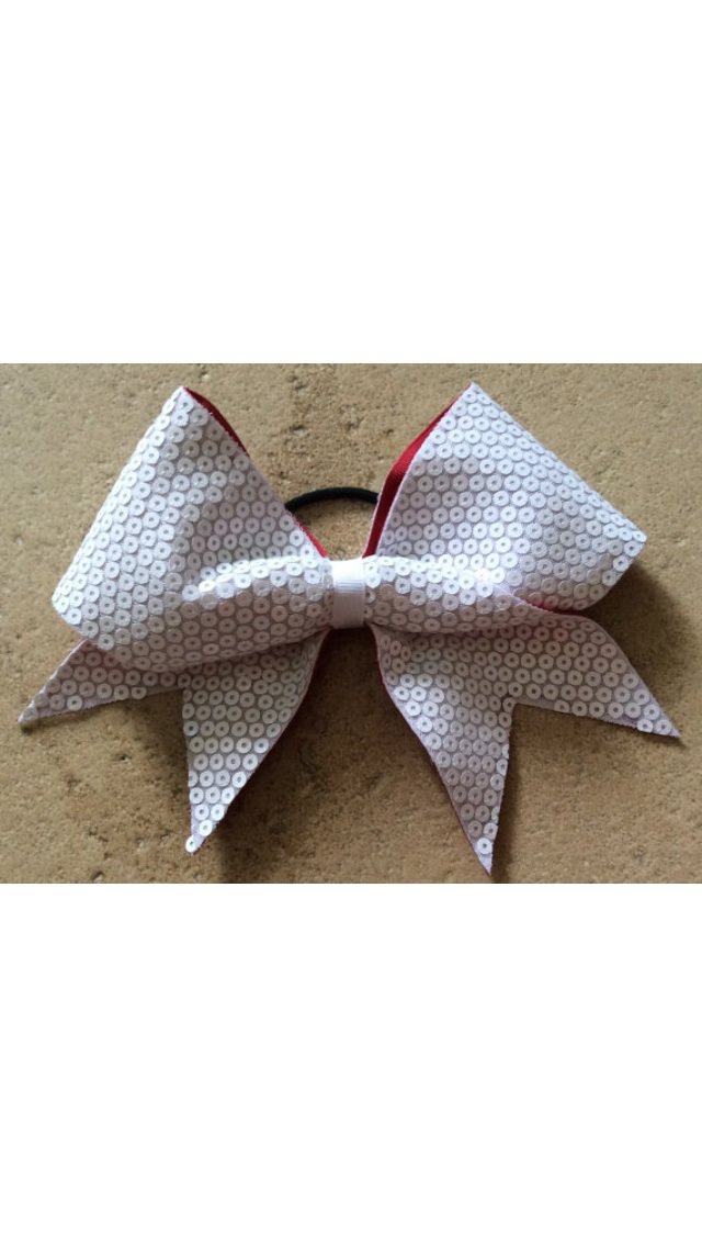 THE GLAMOROUS - White Black Red Sequined Fabric Cheer Hair Bow 3 Inch Grosgrain Ribbon