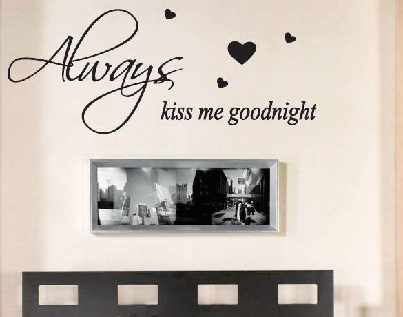 Large 'Always Kiss Me Goodnight' Bedroom Wall ART Quotes Vinyl Sticker, DIY Wall Decal