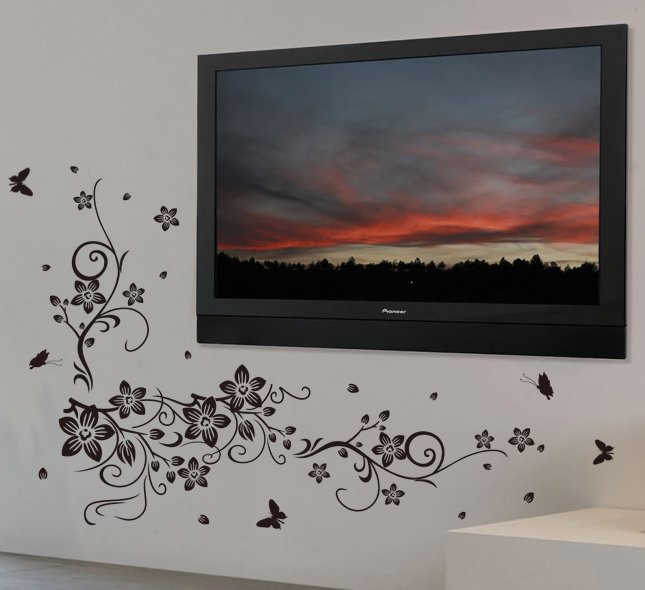 Large Vine Flowers with Butterflies Wall Art Vinyl Sticker