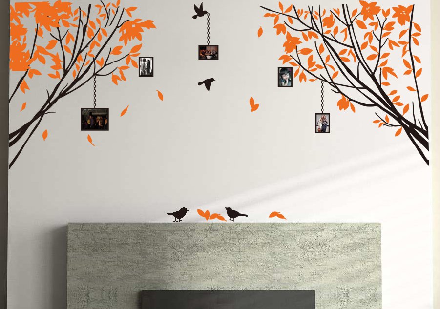 Large Tree Branches with Birds and Photo Frames Wall Art Vinyl Sticker