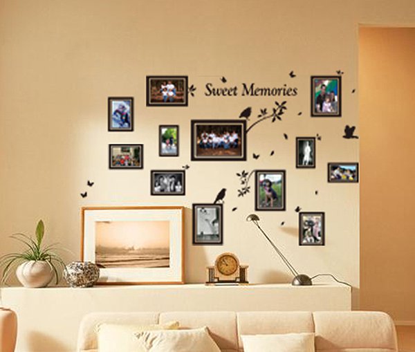 Multi Size Photo Frames with Birds, DIY Wall Art Vinyl Stickers