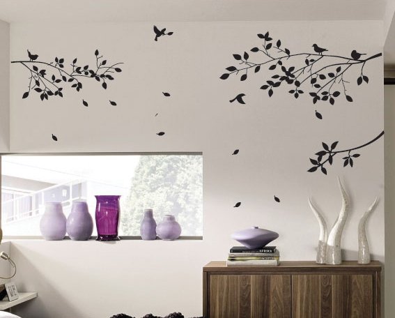 Large Tree Branch and Birds Art Wall Vinyl Stickers, DIY Wall Decor