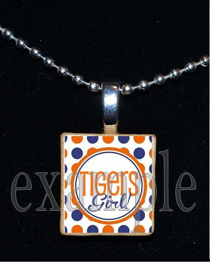 TIGERS Orange & Navy Mascot Team Jersey Pendant