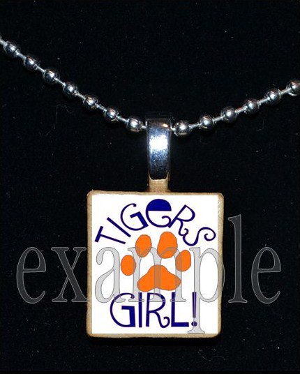 TIGERS Orange & Navy Mascot Team Jersey Pendant