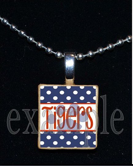 TIGERS Orange & Navy Mascot Team Jersey Pendant
