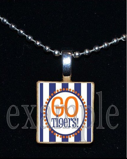 TIGERS Orange & Navy Mascot Team Jersey Pendant