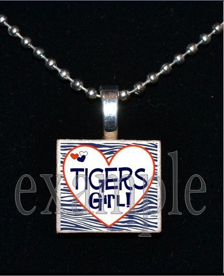 TIGERS Orange & Navy Mascot Team Jersey Pendant