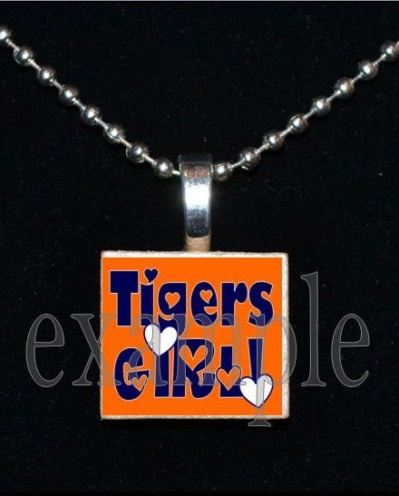 TIGERS GIRL Orange & Navy Mascot Team School Pendant Necklace or Keychain