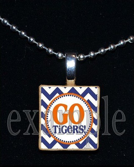 GO TIGERS Orange & Navy Mascot Team Jersey School Pendant Necklace or Keychain
