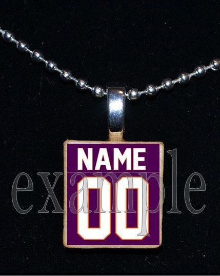 TIGERS PERSONALIZED JERSEY Orange & Purple Mascot Team School Pendant Necklace or Keychain