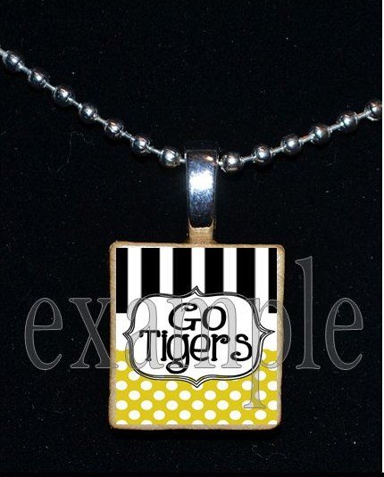 GO TIGERS Black & Gold Mascot Team School Jersey Pendant Necklace or Keychain