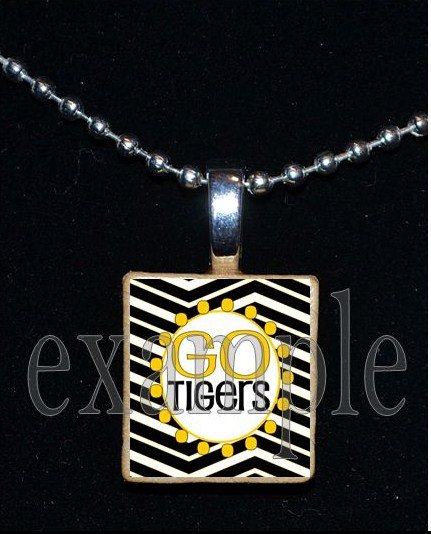 GO TIGERS Black & Gold Mascot Team School Jersey Pendant Necklace or Keychain