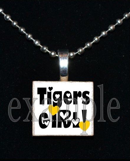 TIGERS GIRL Black & Gold Mascot Team School Pendant Necklace or Keychain