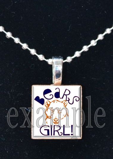 BEARS GIRL Navy Orange White Team Mascot Pendant Choices