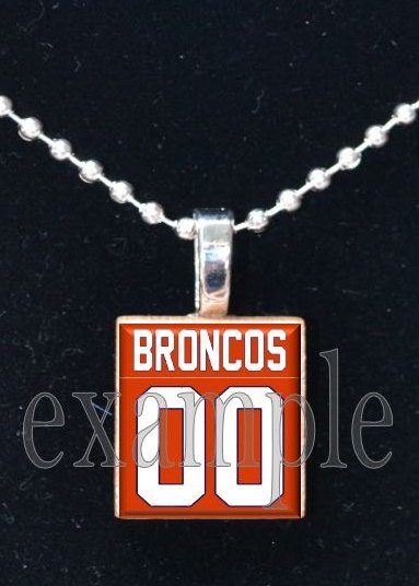 BRONCOS PERSONALIZED JERSEY Navy, White & Orange Team Mascot Pendant Necklace or Keychain