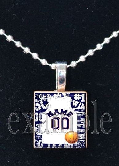 BRONCOS BASKETBALL PERSONALIZED JERSEY Navy, White & Orange Team Mascot Pendant Charm Necklace