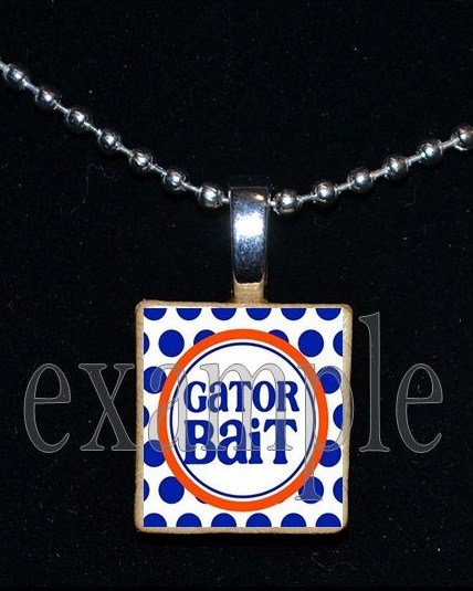 GATOR BAIT Blue & Orange Team Mascot Pendant Necklace or Keychain