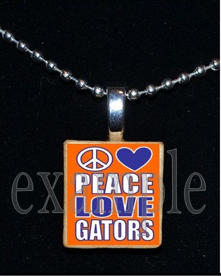 PEACE LOVE GATORS Blue & Orange Team Mascot Pendant Necklace or Keychain