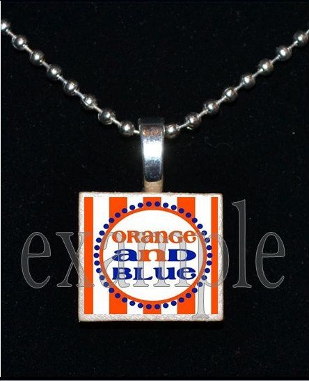 "ORANGE AND BLUE" GATORS Blue & Orange Team Mascot Pendant Necklace or Keychain