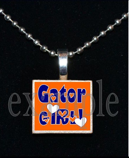 GATOR GIRL Blue & Orange Team Mascot Pendant Necklace Charm or Keychain