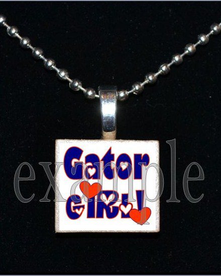 GATOR GIRL Blue & Orange Team Mascot Pendant Necklace Charm or Keychain