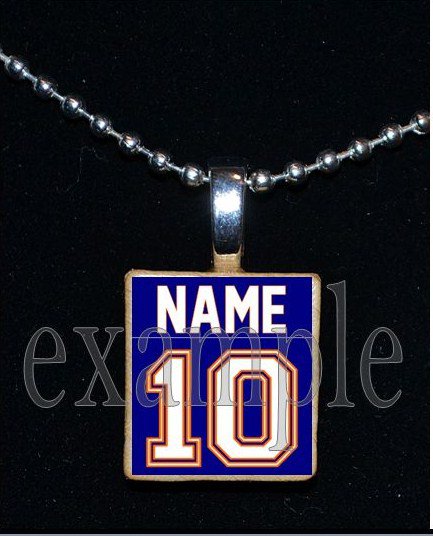 GATORS PERSONALIZED JERSEY Blue & Orange Team Mascot Pendant Necklace or Keychain