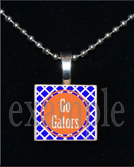 GO GATORS Blue & Orange Team Mascot Pendant Necklace Charm or Keychain