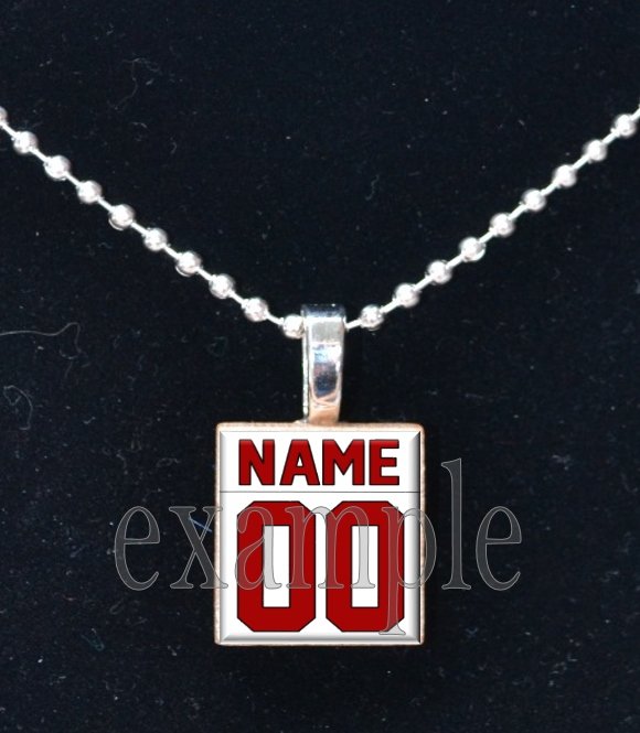 CARDINALS PERSONALIZED JERSEY Red, White, Black & Yellow Team Mascot Pendant Necklace or Keychain