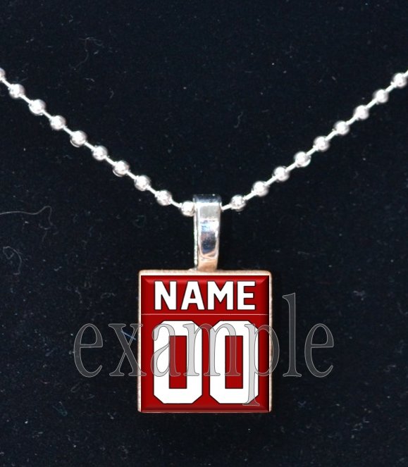 CARDINALS PERSONALIZED JERSEY Red, White, Black & Yellow Team Mascot Pendant Necklace or Keychain